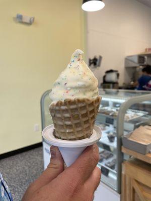 Medium Cake Batter Dipped Vanilla Ice Cream Waffle Cone