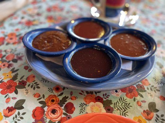 Sauces on sauces on sauces. Each sauce is made in-house and is outstanding. Love love love