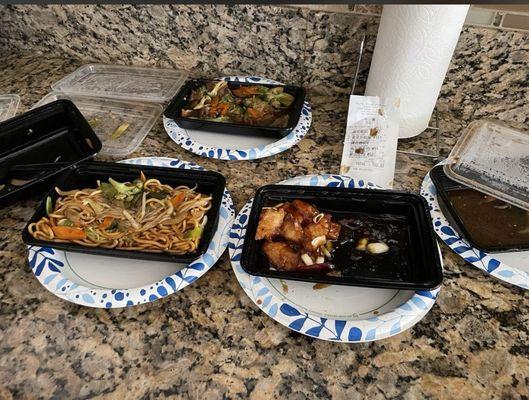 This place is really good in this picture is take out 64. Orange Chicken, 52. Mongolian Beef, and 151. Vegetable Chow Mein