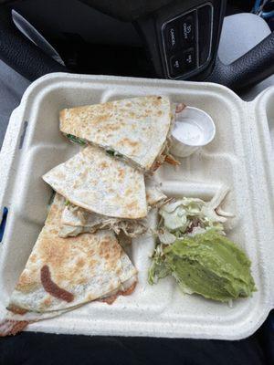 Chicken and cheese quesadilla with spinach