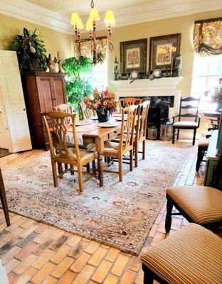 Dining remodel with brick style flooring