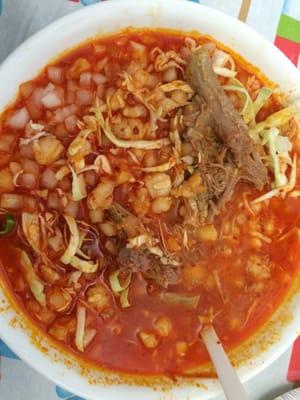 Pozole w cabbage, onions, chili, and lemon mMmMm!