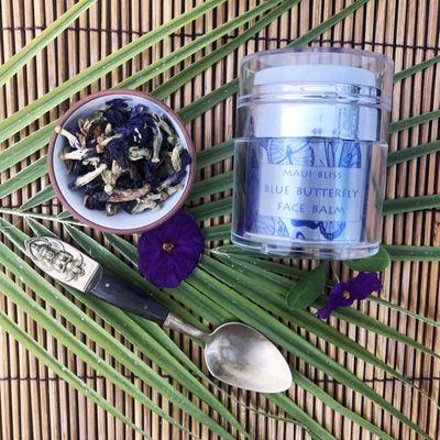 Blue Butterfly facial balm. unique concentrated formula soothes skin & uplifts the senses