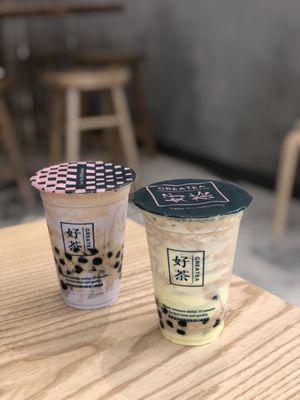 taro milk tea (left) greatea (right)