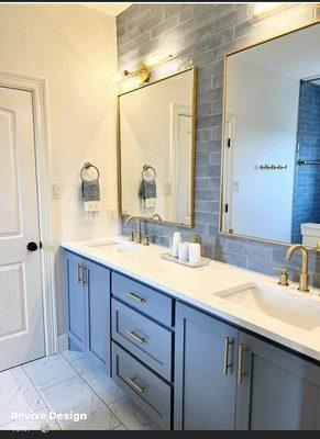 83" Custom vanity in customer select paint color with glass backsplash and new fixtures