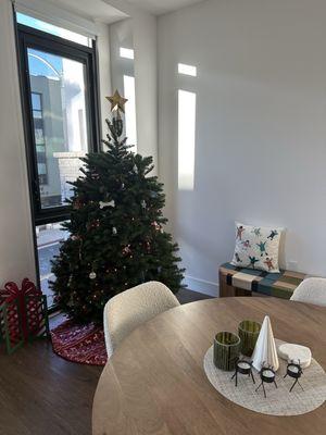 Noble Fir tree from WA State delivered to, purchased, set up, and decorated in Southern California for the holidays.