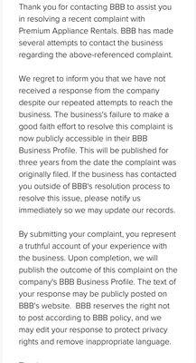 BBB complaint response