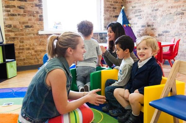 Speech therapist, Rachel Myatt, leading a playgroup.