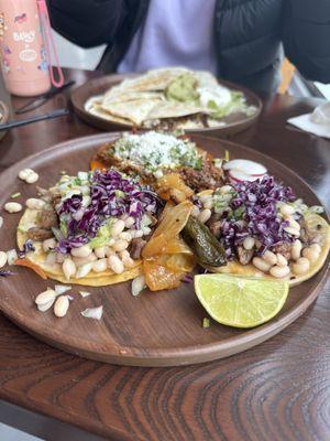 3 different tacos- mulita (similar to the birria) carne asada, and pollo taco)