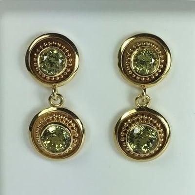 18K Green Grossular Garnet Earrings by Kent Raible