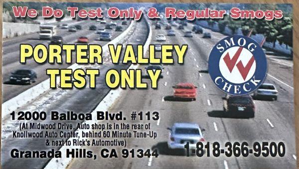 Porter Valley Test Only