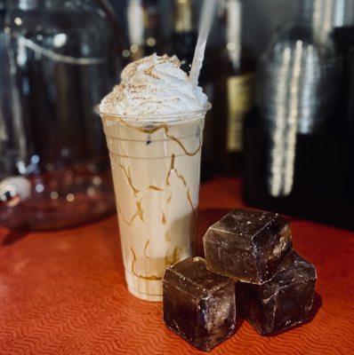 Ice Coffee and Ice Lattes! All served with coffee ice cubes!