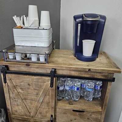 Life saving coffee station - Peets, Kirkland Signature, and tea plus all the fixings fully stocked!