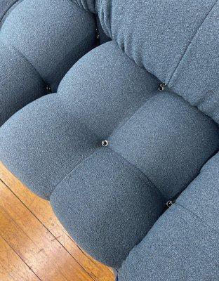 Mario Bellini Camaleonda modular sofa 1970s newly upholstered with Italian blue boucle fabric. B&B Italia Camaleonda.