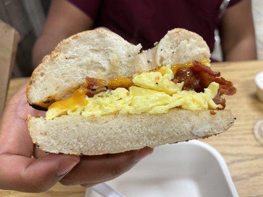 Everything bagel with bacon, egg, & cheese w/ a side of chive cream cheese