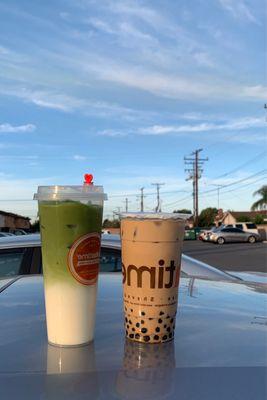 Matcha Milk Float & Coffee Milk Tea with Boba