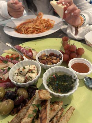 Antipasto Platter and Spaghetti