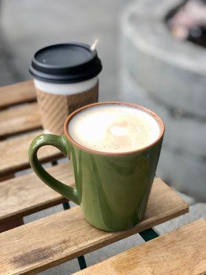 Drip coffee (to-go) and Chai Latte