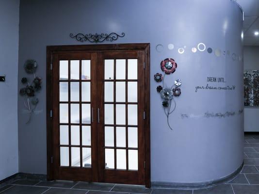 Outside doors of the piercing room