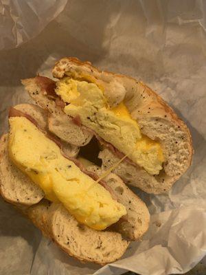 Asiago Bagel with bacon egg and cheese