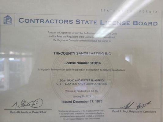 Our contractor's license