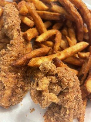 Chicken tenders and seasoned fries