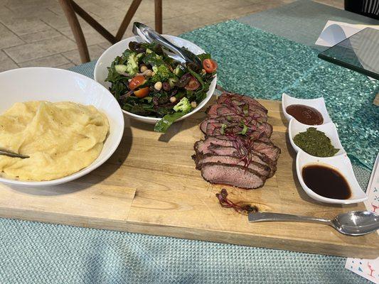 Tri tip with California Crunch Salad & mashed potatoes