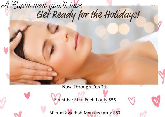 Cupid has brought a deal to you! Now through February 7th, you can treat yourself with these amazing deals. Book online or give us a call to