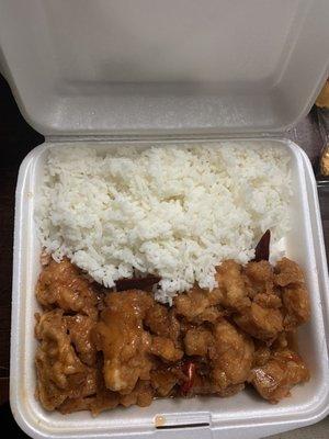 General Tso's Chicken with steamed rice