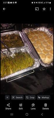 Asparagus, string beans, and homemade biscuits