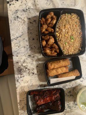 Honey garlic chicken, fried rice