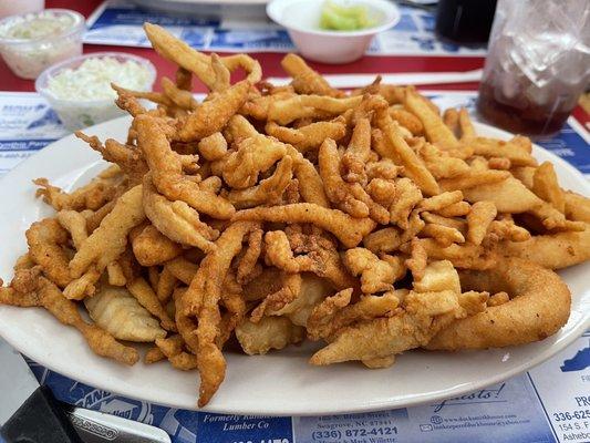 Regular clam strip platter with fries