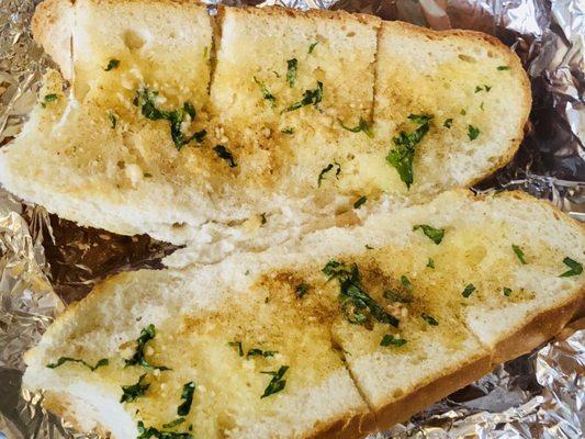 Dry, burnt garlic bread