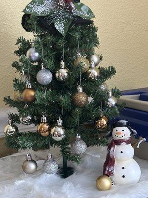 I set up a little tree in his room for Christmas.