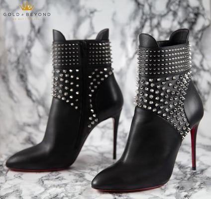 Christian Louboutin Spiked Leather Red Bottom Ankle Boots