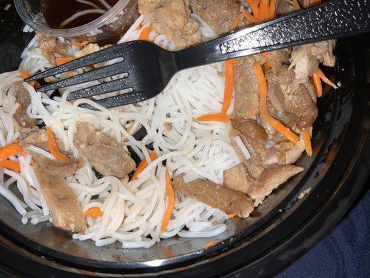 Inside vermicelli pork n roll bowl