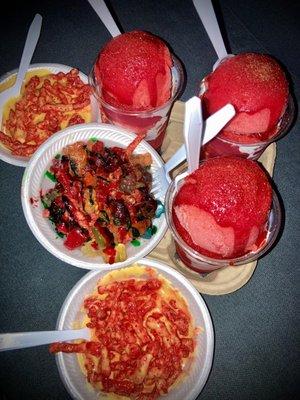 Fresanada, Hot Cheetos with Cheese, hot Cheetos with cheese and gummy bears and chamoy.