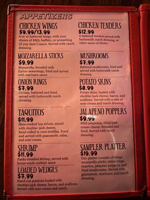 Appetizer menu