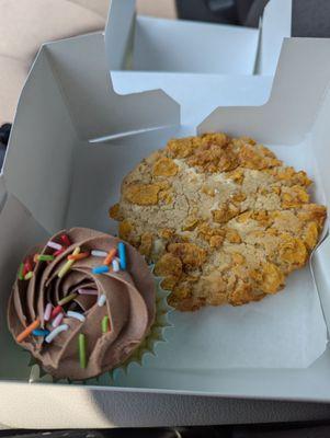 Chocolate cupcake and cereal and milk cookie