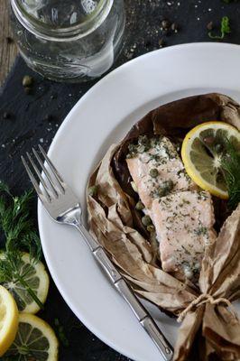 Salmon en Papillote, Lemon, Dill, Garlic, Capers, White Wine and Butter (Private Chef Services & Intimate Catering)