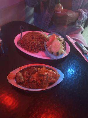 Cow Foot, Short Ribs, Peas and Rice with a Side Salad