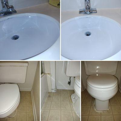 our sink and toilet before and after.