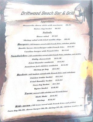 Driftwood menu