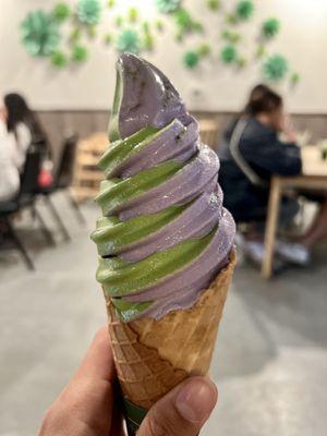 Matcha & ube swirl soft serve (seasonal flavor)