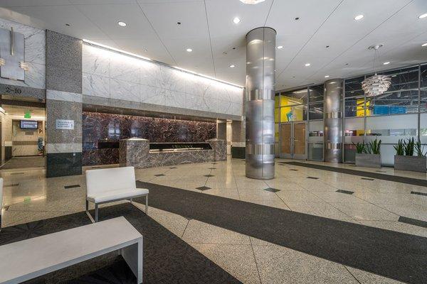 Lobby of 811 Wilshire Blvd, Los Angeles, CA 90017. Opened on July 1, 2017 in the Central Business District of Downtown LA.