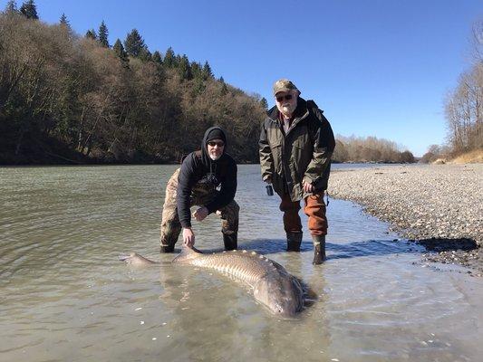 Winter sturgeon fishing on Stillaguamish river.