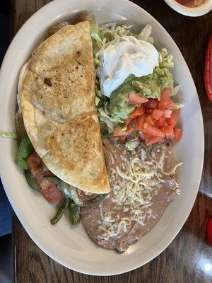 Shrimp quesadillas with beans