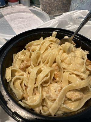 Chicken Fettuccine Alfredo tastes like rubber and flavorless.