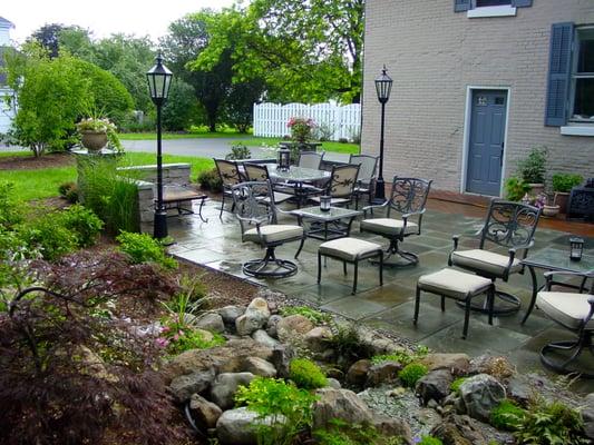 Patio Remodel/Repair/Fix by Acorn Landscaping of Rochester NY w/Lighting and Pondless Waterfall in Brighton NY