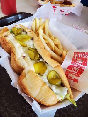 Cheese steak add lettuce, mayo, and pickles.